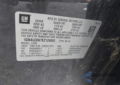 2014 Chevrolet Equinox 2Lt z USA, uszkodzony, nr VIN 1GNALCEK7EZ128060